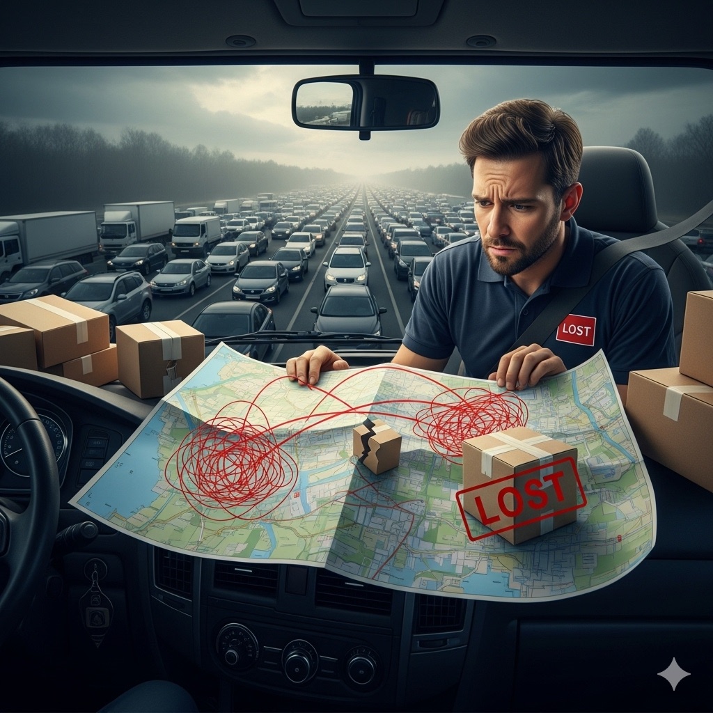 Logistika a problémy: Neplánované zdržanie kamióna v kolóne a strata zásielky.